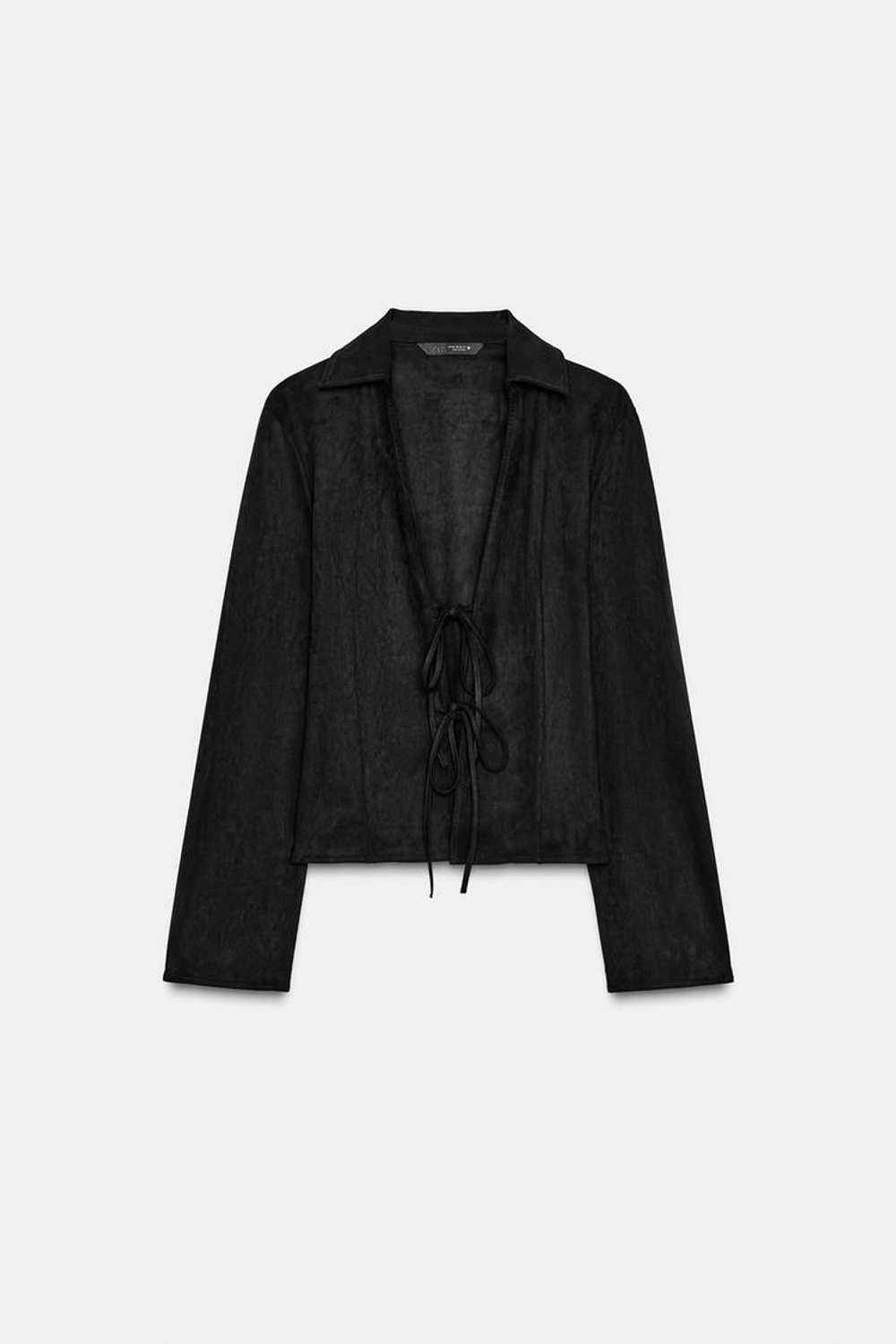 ZARA РУБАШКА ИЗ ИСКУССТВЕННОЙ ЗАМШИ С ЗАВЯЗКАМИ, ЧЕРНЫЙ