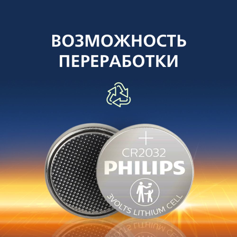 Батарейки Philips CR2032P2/51 литиевые 2шт. CR2032-2BL (2/40/400/56000)
