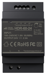 Источник питания PROMPOWER HDR-60-24, на вых. 24 В DC, 2.5А, 60Вт. Вх. 85-264В AC (120-370 В DC)