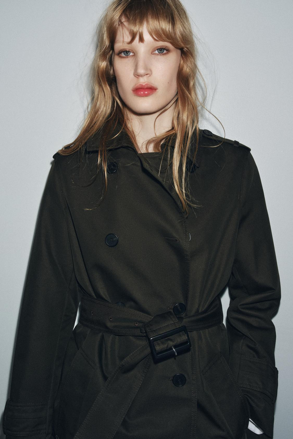 ZARA ДВУБОРТНЫЙ ТРЕНЧ WATER REPELLENT — ZW COLLECTION, ТЕМНЫЙ ХАКИ