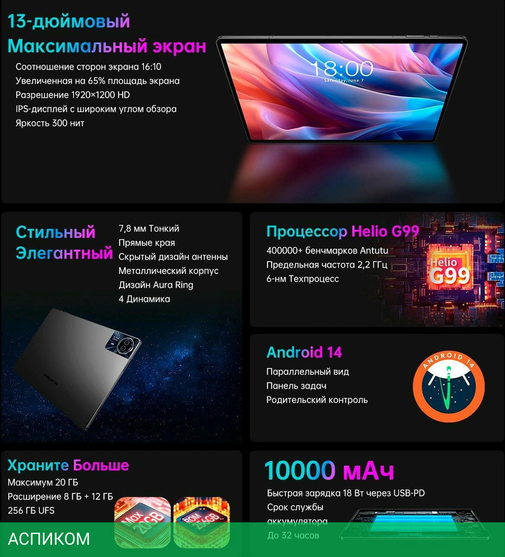 Планшет Teclast T65Max G99 8/256Gb серебристый