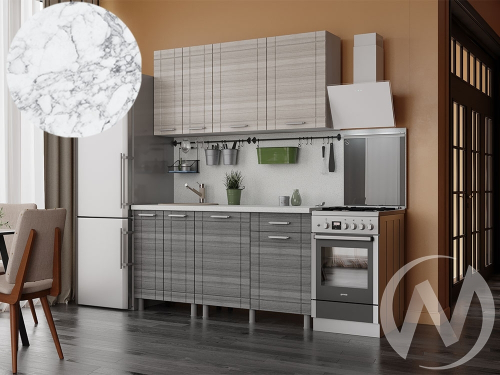 Кухня Салли 1.6м (корпус белый/сандал белый; сандал серый) 38мм мрамор итальянский