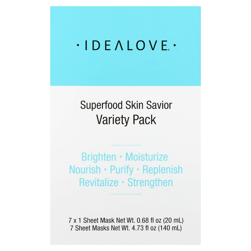 Idealove, Superfood Skin Savior, набор разных масок с суперфудами, 7 тканевых масок по 20 мл (0,68 жидк. унции)