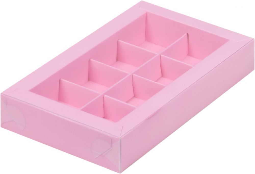 Коробка для конфет с пластиковой крышкой 190*110*30 (8) (розовая)