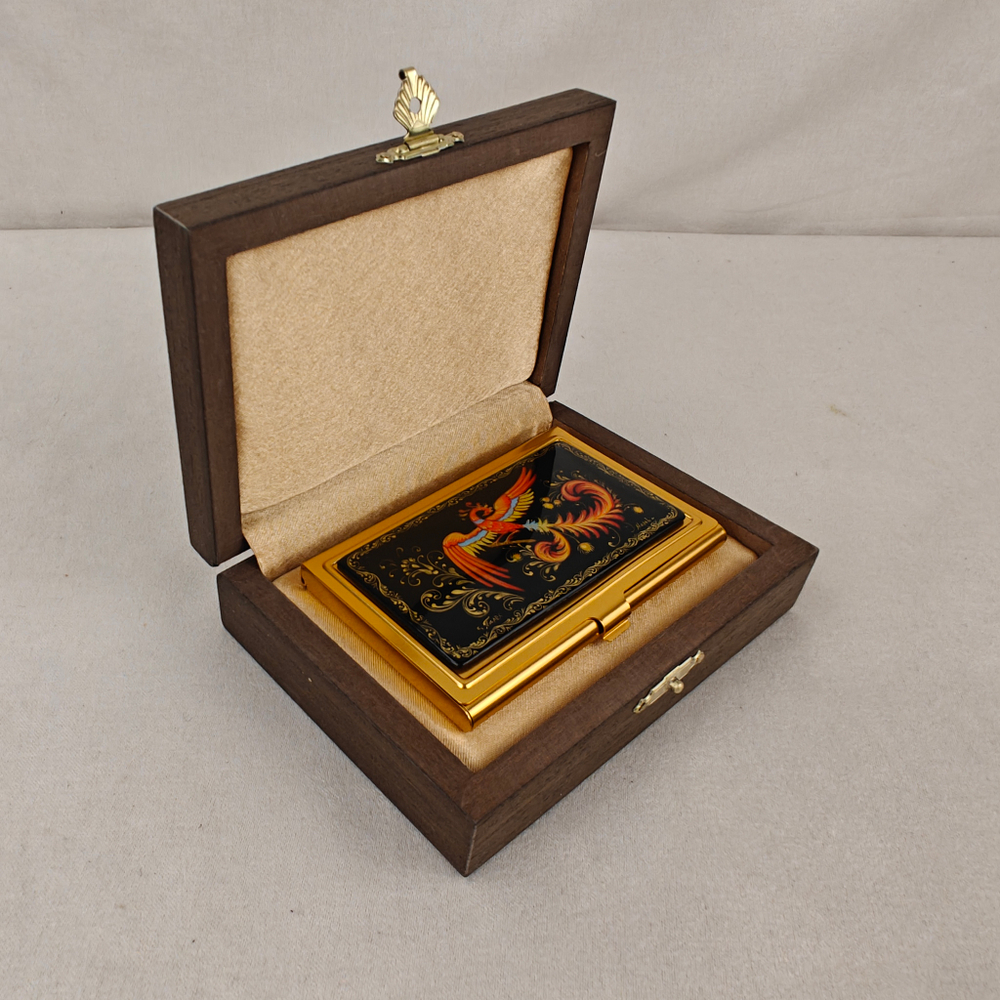 Визитница "Жар-птица" №7 (роспись Палех) желт.