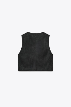 ZARA ЖИЛЕТ ИЗ ИСКУССТВЕННОЙ ЗАМШИ С ВЫШИВКОЙ И БИСЕРОМ, ЧЕРНЫЙ