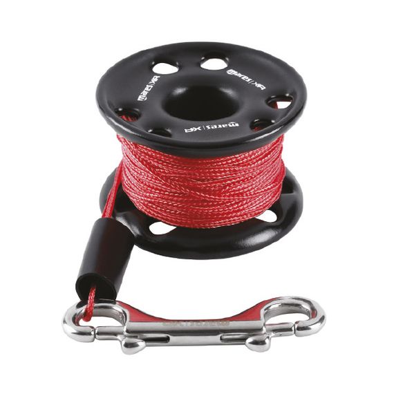 Шпуля-катушка Mares XR стальная с красным линем и карабином 15 м