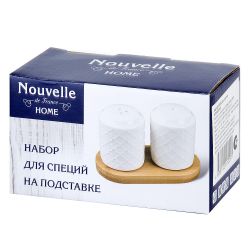 Набор для специй солонка/ перечница " " 12,5х6,5х7,5см на бамбуковой подставке