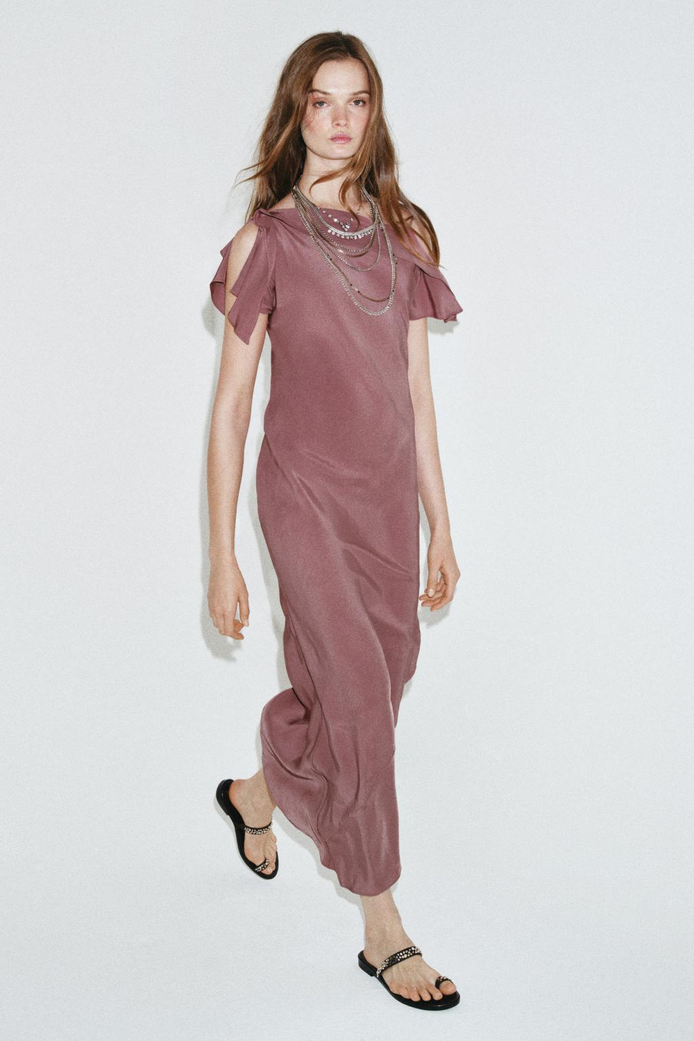 ZARA ПЛАТЬЕ МИДИ — ZW COLLECTION, ЦВЕТ МАЛЬВЫ