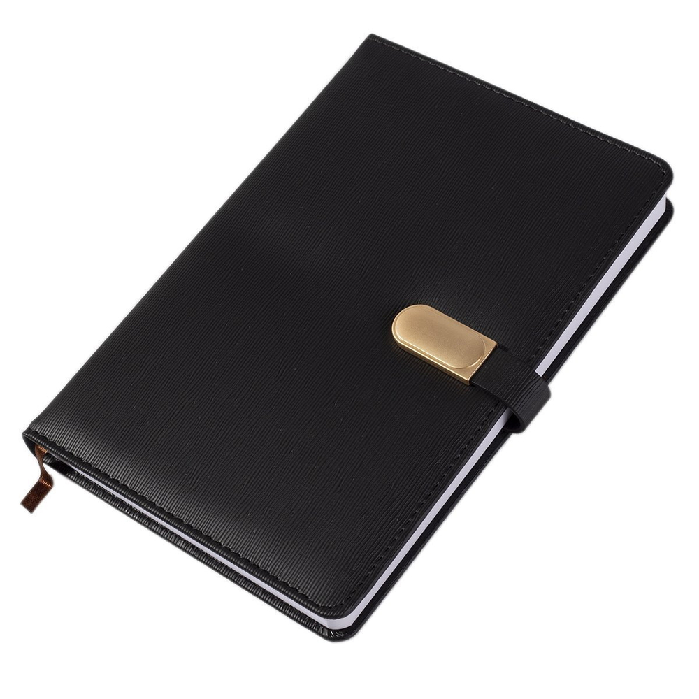 Ежедневник недатированный, А5, Yalong, 7БЦ, ПВХ, ляссе, клапан на магнитес отделкой золото, клетка, 140л., черный, "Шик"