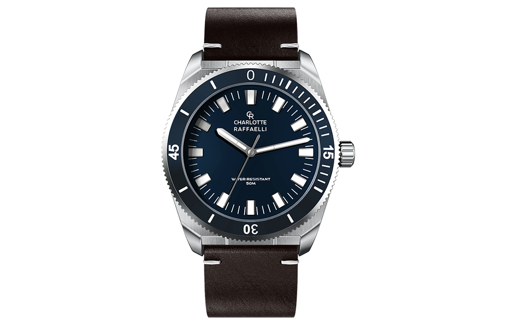 CHARLOTTE RAFFAELLI· Quartz Frontier Collection Diving Plate Black Warrior Wrist Watch Quartz Movement Leather Strap