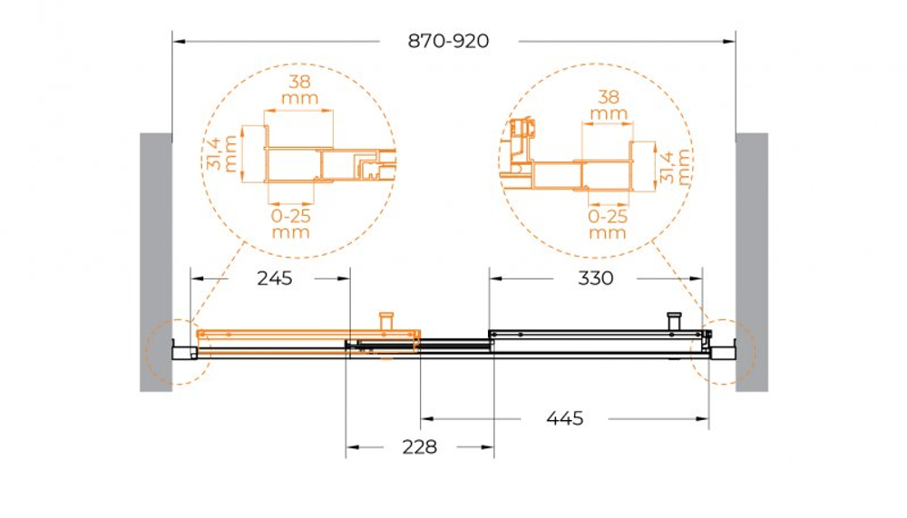 Душевая дверь CEZARES MOLVENO-BF-3-90-C-GM-IV, 90х195, профиль оружейная сталь, прозрачное стекло