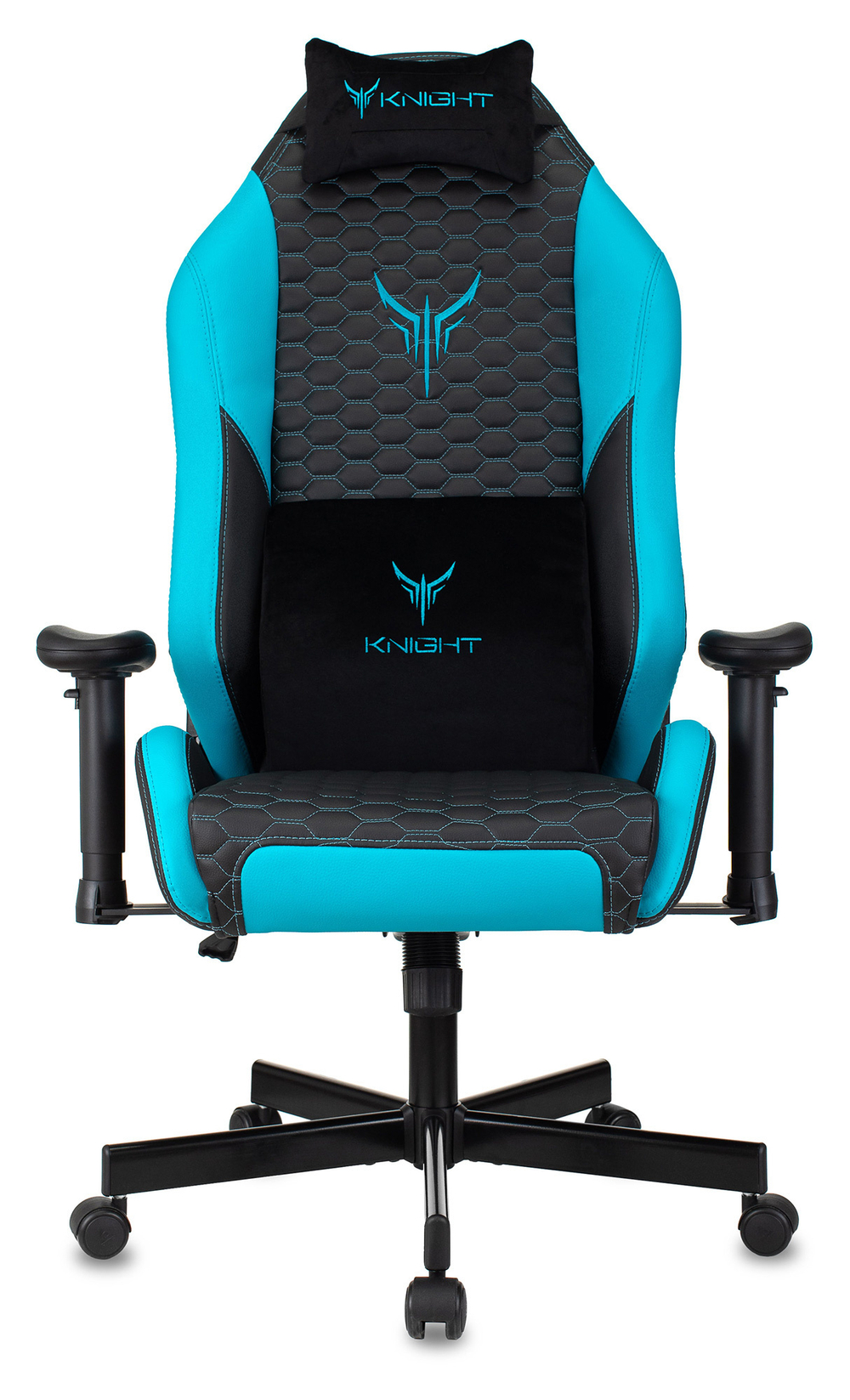 Кресло игровое Knight Neon черный/голубой соты эко.кожа с подголов. крестов. металл