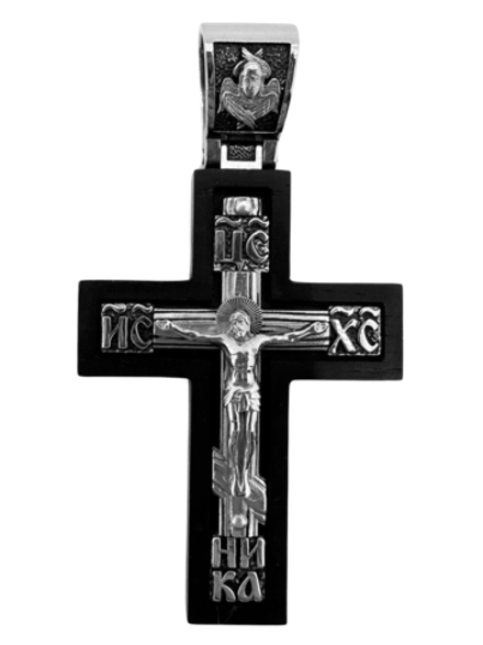 Крест деревянный с элементами серебра "Спаси и Сохрани"