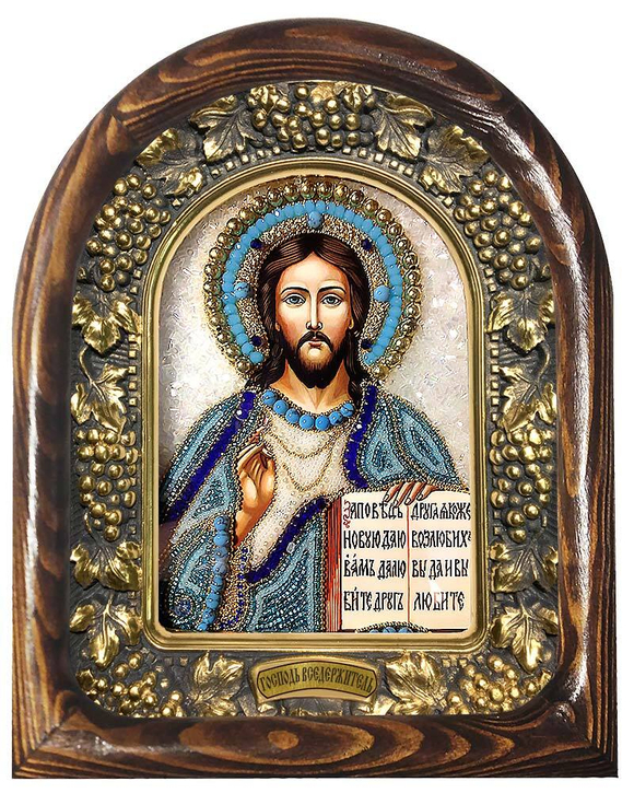 Господь Вседержитель (бисер, бирюза, жемчуг)