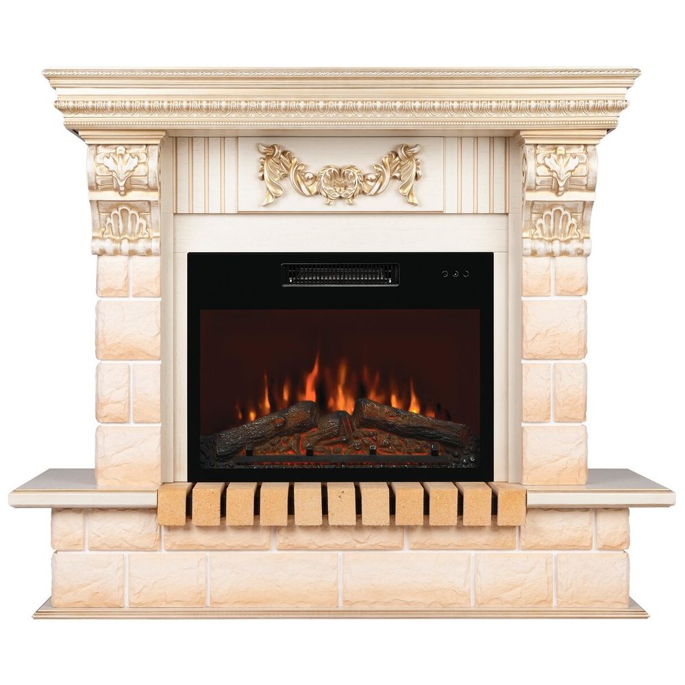 Электрокамин RealFlame Gracia 24/25,5 WT белый дуб с золотой патиной с очагом Kendal 24
