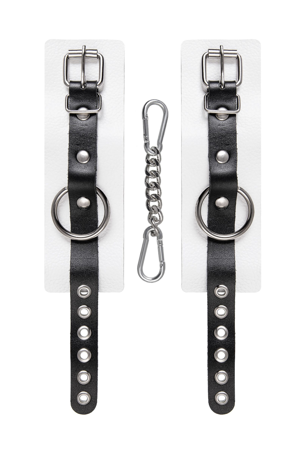 Бело-черные кожаные наручники с одним ремешком с люверсами (Цвет: белый)