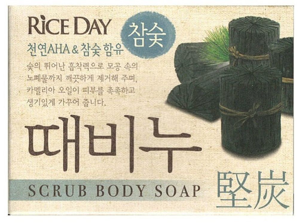 Мыло кусковое CJ Lion Rice Day древесный уголь