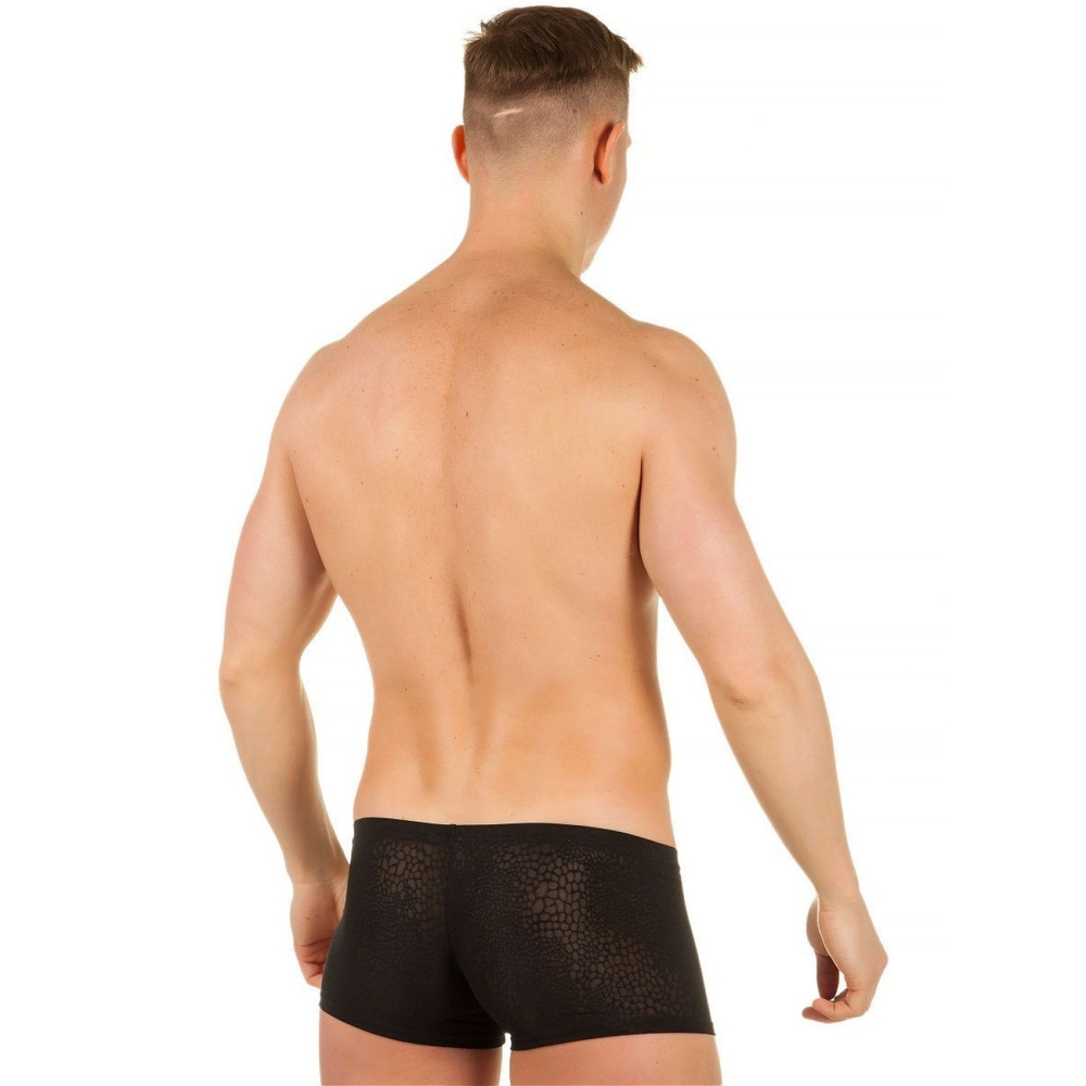 Мужские трусы-хипсы из ткани с текстурой змеиной чешуи Snake Black Boxer (Размер: S) (Цвет: черный)