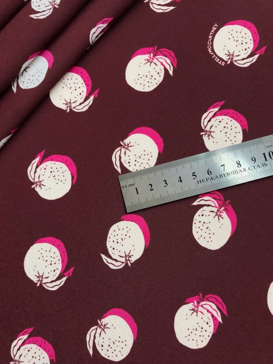 Плательная шелк принт на бордовом D03