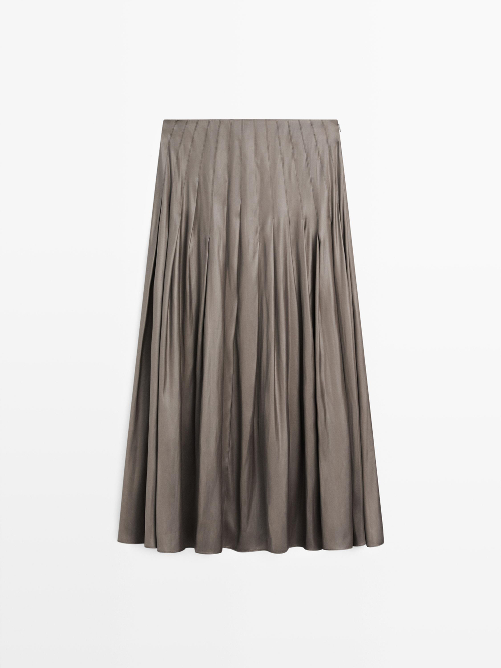 Massimo Dutti Юбка миди с декоративными складками и вощеной отделкой, серый