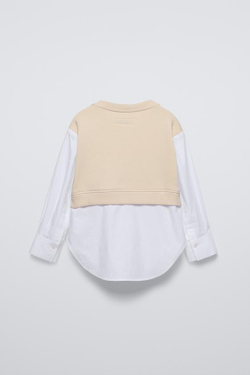 ZARA РУБАШКА КОНТРАСТНАЯ С БАНТОМ, ЭКРЮ