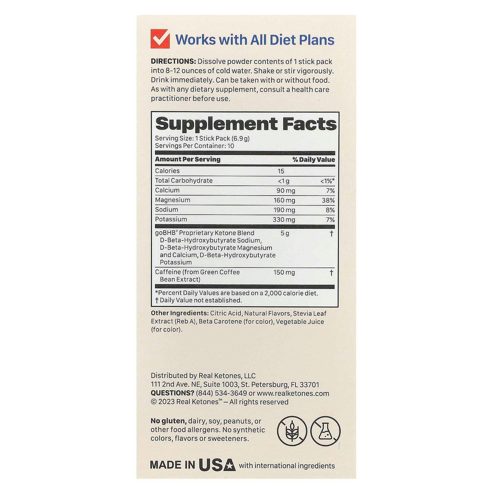Real Ketones, Metabolic Shift, персик, 10 пакетиков в стиках на одну порцию, по 6,9 г (0,24 унции)