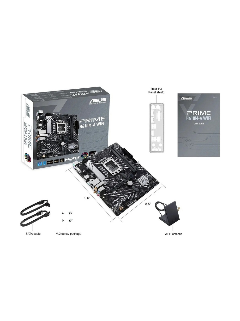 ASUS PRIME H610M-A WIFI (Socket 1700, mATX, 2xDDR5(96GB), VGA/DP/HDMI, 1xPCIe 4.0x16/1xPCIe 3.0, 1xLAN, Wi-Fi, BT, 4xSATA 6Gb/s, 2xM.2, 1xUSB 3.2, 4xUSB 2.0, 2xPS/2)