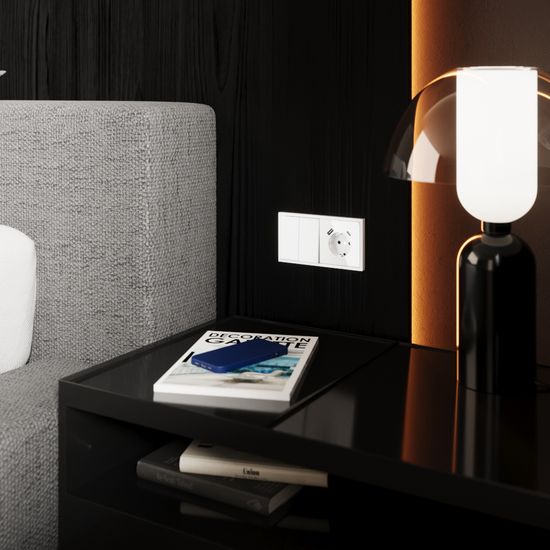 Перекрестный переключатель встраиваемый VOLTUM S70 двухклавишный 10А, (белый глянцевый)