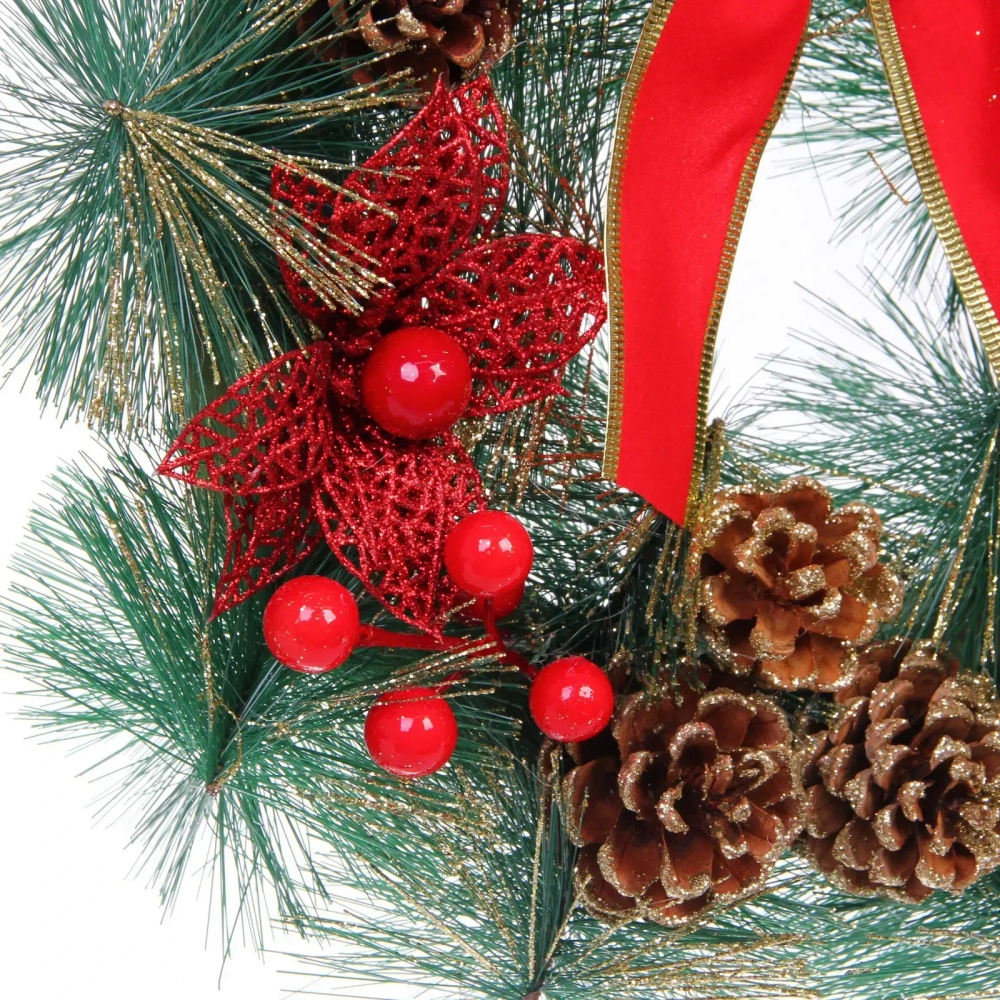 Венок декоративный «Волшебство ночи» d-30 см, леска, шишки и бант, красный ST-014-30