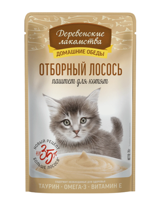 Деревенские Лакомства Пауч для котят Отборный Лосось паштет, 70гр
