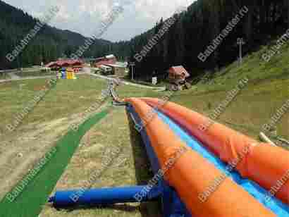 Водная горка с надувным дном, на подкачке ТУРБО "Резвость" с бассейном, 50*4*1 м.