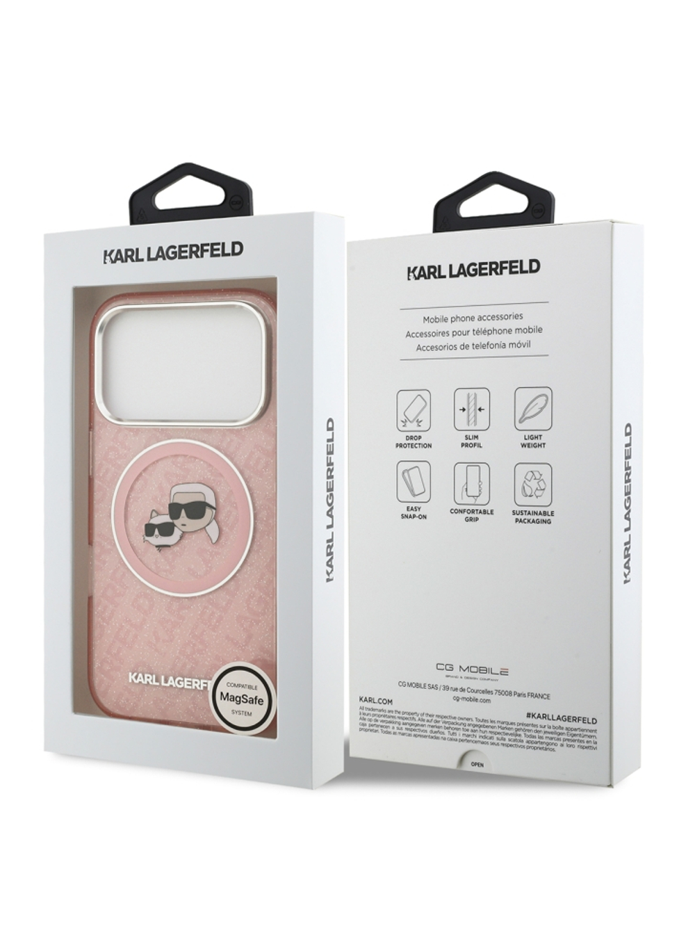 Lagerfeld для iPhone 17 Pro Max чехол IML NFT Karl&Choup Head on logo Metal Cam Hard Pink (MagSafe)