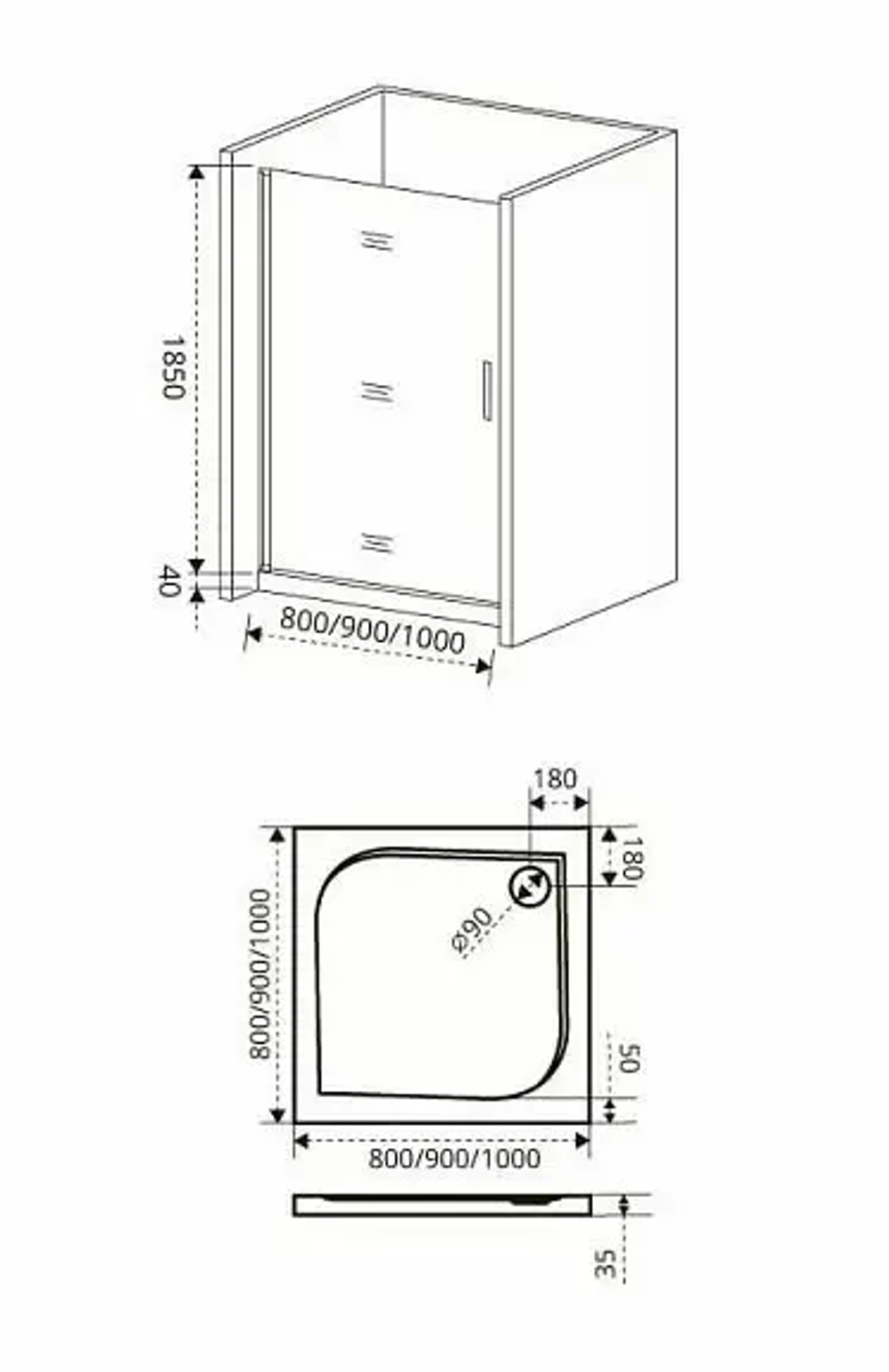 Душевая дверь в нишу Bas Fantasy DR 100*185 L/R зеркальный рисунок без поддона
