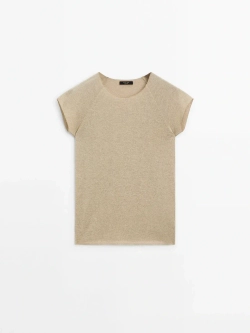 Massimo Dutti Футболка с рукавами реглан и блестящей окантовкой, золотистый