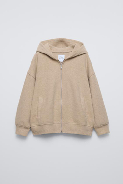 ZARA ХУДИ ИЗ МЯГКОЙ ТКАНИ С МОЛНИЕЙ, МЯГКИЙ КАШТАНОВЫЙ