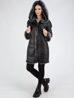 Дубленка зимняя с капюшоном натуральная оверсайз