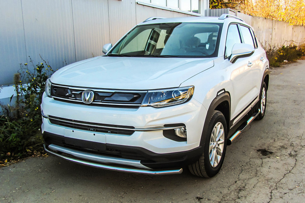 Защита переднего бампера (нержавейка) Changan CS35Plus (2018-2023) d42 (черный)