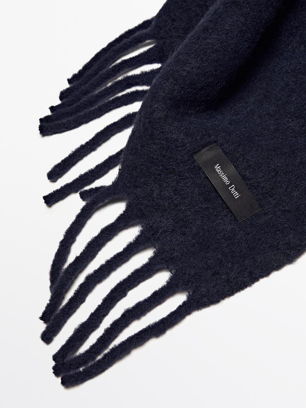 Massimo Dutti Шарф из смесовой шерсти с бахромой, темно-синий