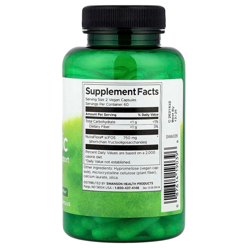 Swanson, Пребиотик для поддержки дружественной флоры, 120 веганских капсул (375 мг на капсулу)