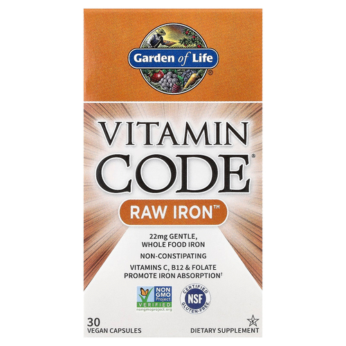 Garden of Life, Vitamin Code, необработанное железо, 30 веганских капсул