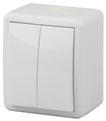 Выключатель 2-клавишный IP54, 10АХ-250В, белый Эксперт ЭРА
