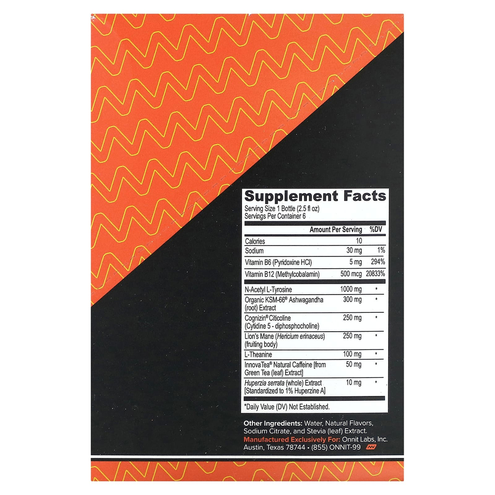 Onnit, Alpha BRAIN® Focus Shot, персик, 6 флаконов по 75 мл (2,5 жидк. унции)