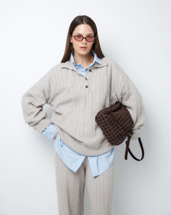 Поло объемного кроя из смесового кашемира серо-бежевый