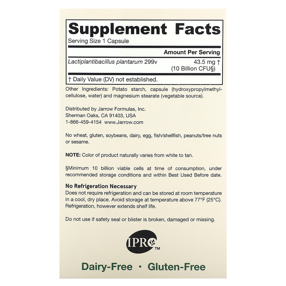 Jarrow Formulas, Vegan Ideal Bowel Support, веганская добавка для поддержки здоровья кишечника, 10 млрд КОЕ, 30 растительных капсул