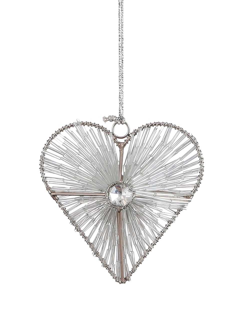 Елочная игрушка House of Seasons Сердце из бисера 15см серебро