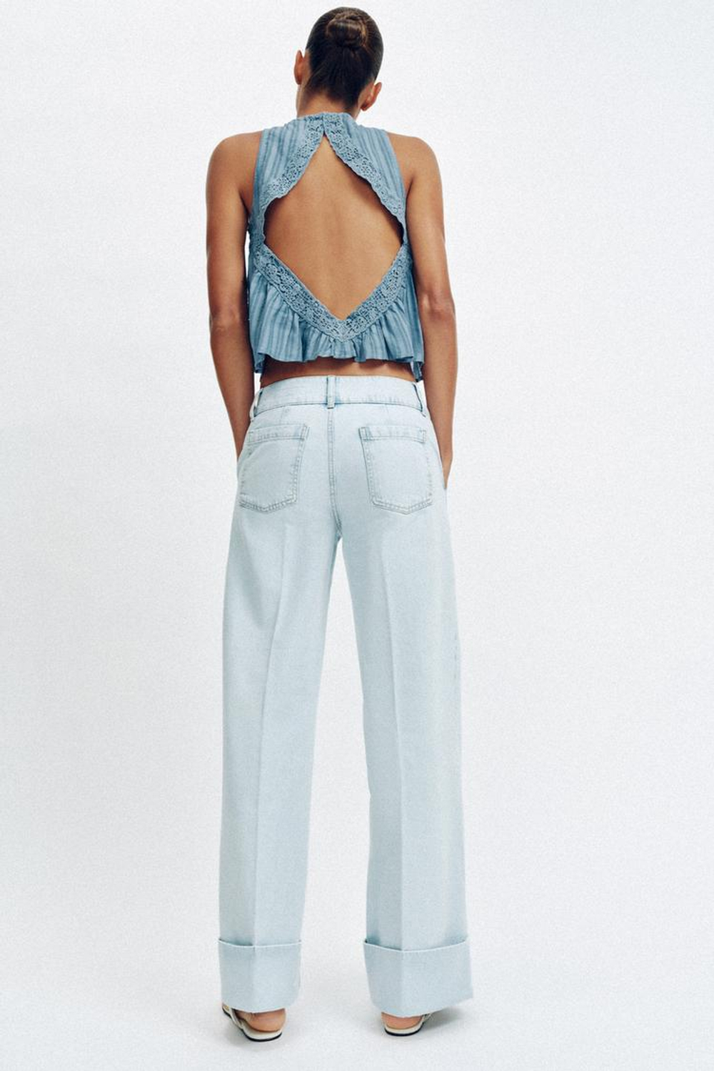 ZARA ДЖИНСЫ Z1975 STRAIGHT С НИЗКОЙ ПОСАДКОЙ И ОТВОРОТАМИ, ГОЛУБОЙ