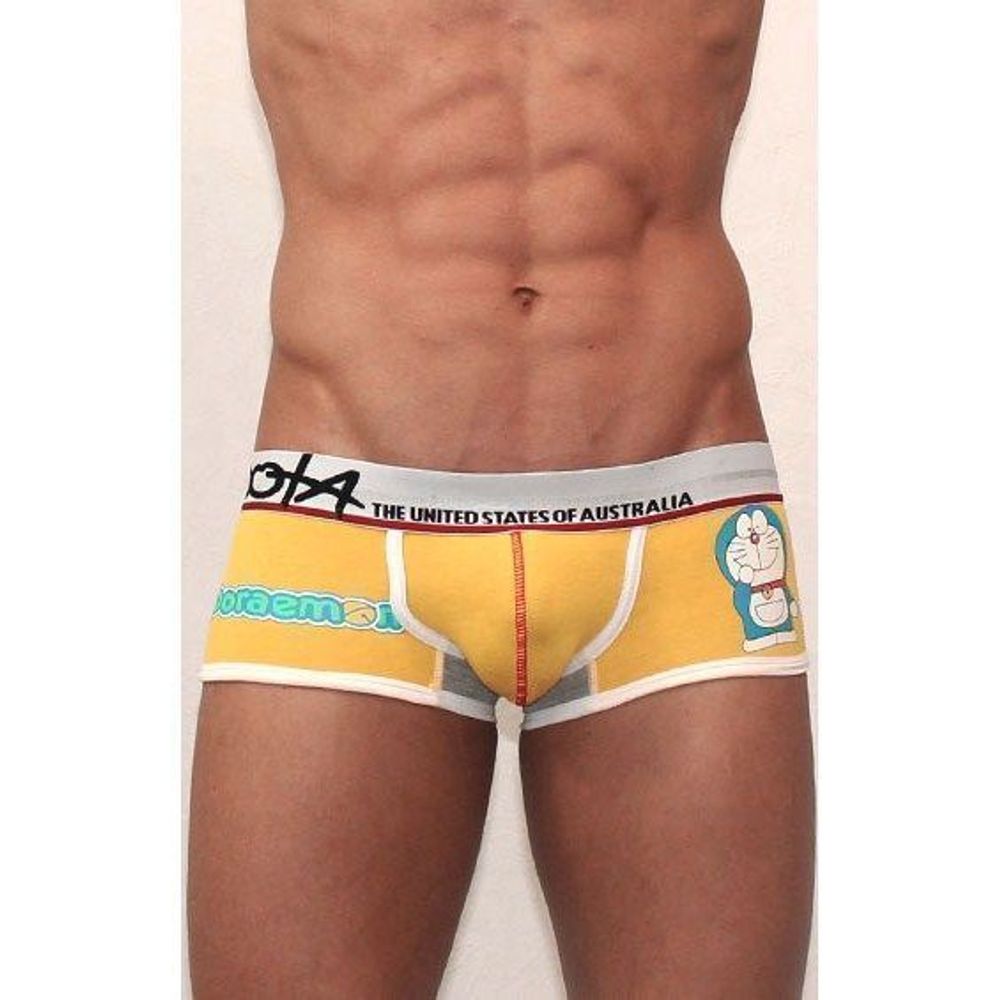Мужские трусы хипсы желтые с котом Дораемоном Croota Doraemon Hip Boxer