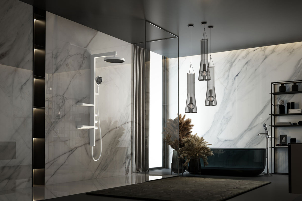 Душевая стойка Vincea Inspire VSFS-3I11W с изливом, 30см верх душ, белый