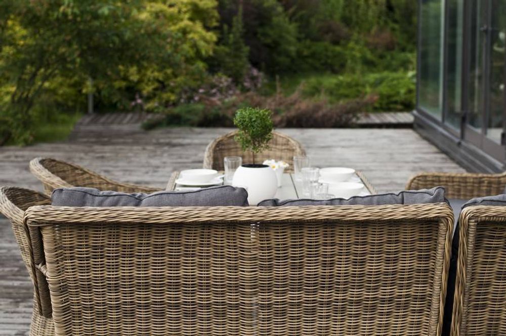 "Бергамо" обеденная группа угловая из искусственного ротанга, цвет соломенный